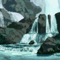 Водопад,  камни