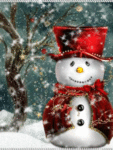 Снеговик в красном под снегопадом