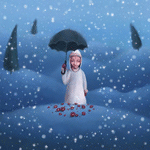 Девочка под зонтиком в снегопад