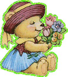 Девочка медведица с букетом цветов