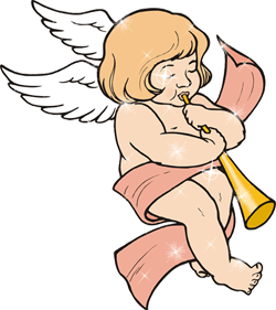 Нарисованный ангелочек играет мелодию на дудке