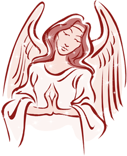 Контурный рисунок с молящимся ангелочком