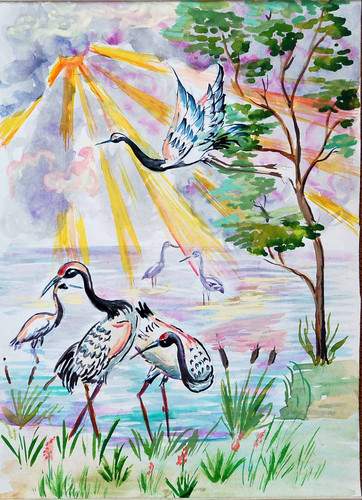 1 апреля - Международный День птиц. Рисунок журавля