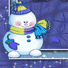 Снеговичок в сине-желтом шарфике