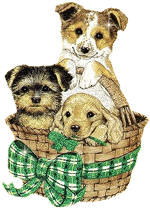 Очень милый рисунок тех маленьких собачек в корзинке. Они...