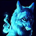 Волк освещенный голубым огоньком