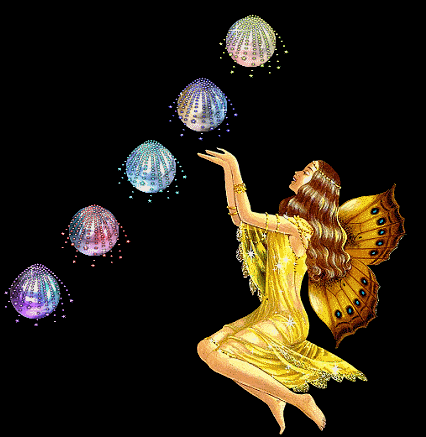 Девушка фея жонглирует разноцветными шарами