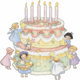 Торт с шестью свечками.Крошечные девочки занимаются декор...