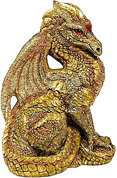 Статуя золотого дракона с рубиновыми глазами