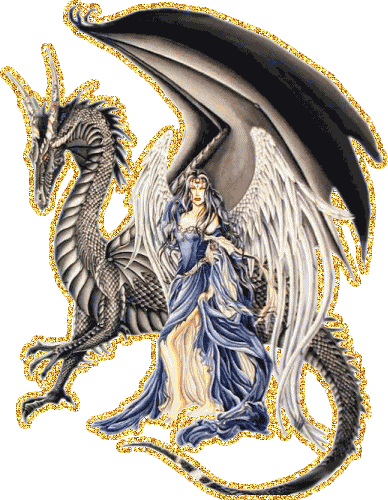 Девушка ангел и большой черный дракон
