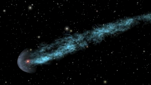 Бесконечный полет стремительной кометы с хвостом из светя...
