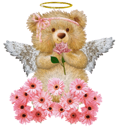 Медведь ангел с крыльями и нимбом держит в руках розовую ...