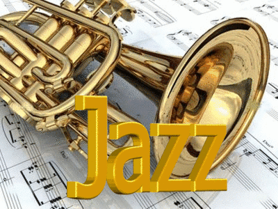 Открытка День джаза.Саксофон на нотных листах