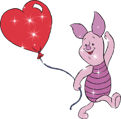 Анимация Пятачка с воздушным шариком сердцем
