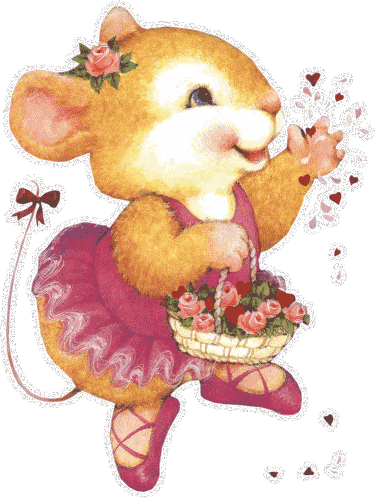 Мышь в платье и бальных туфлях - пуантах с корзиной цветов