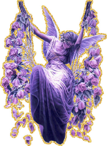 Насыщенная фиолетовая анимация с ангелом на качелях