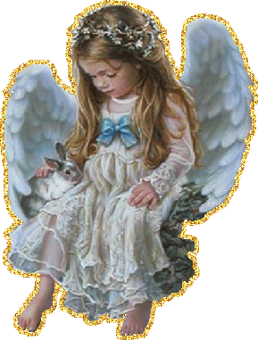 Девочка ангел с кроликом. Красивый анимированный рисунок