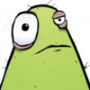  Зелёное существо с одним подбитым глазом на <b>белом</b> фоне  гифка анимация