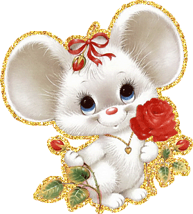 Белая мышка анимашка с красными розочками. Такая хорошень...