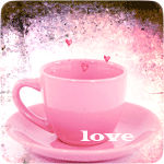  Из розовой чашечки на блюдечке вылетают <b>сердечки</b> (love)  гифка анимация