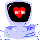  Компьютер, на мониторе i love you! и <b>сердечко</b>  гифка анимация