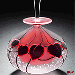  Красная баночка с жидкостью, вокруг нее <b>сердечки</b>  гифка анимация