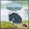  Над осликом иа <b>из</b> мультфильма винни пух льет дождь <b>из</b> тучи  гифка анимация