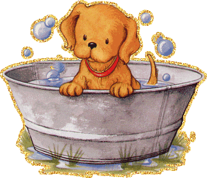 Мультяшный пес принимает ванну