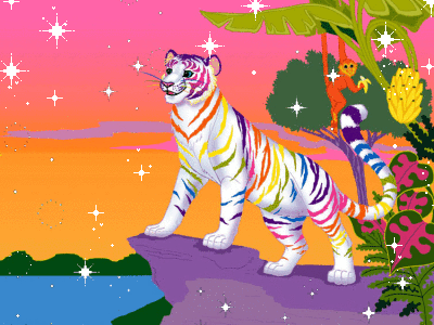 Мерцающий рисунок тигра с разноцветными полосками