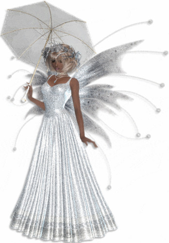 Эльфийка в белом платье с зонтиком