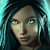 Эльфийка с зелеными волосами и зелеными глазами