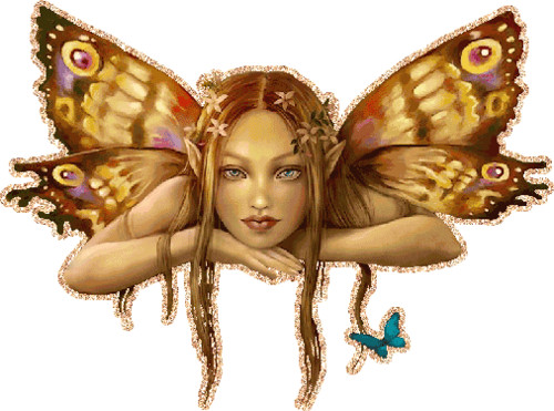 Анимашка девочки эльфа с крыльями бабочки павлиний глаз