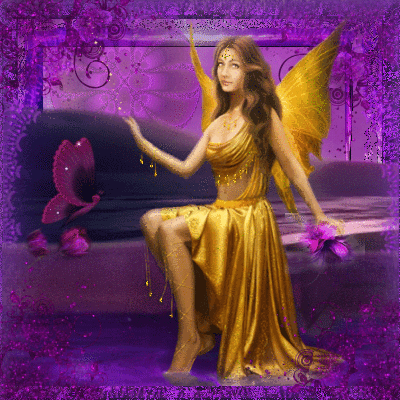 Золотая фея на сочном фиолетовом фоне
