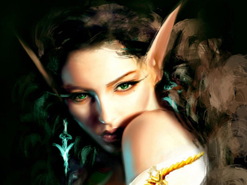 Портрет эльфийской девушки. Зеленоглазая красавица