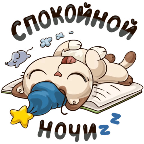 Спокойной ночи! Киса спит на книжке