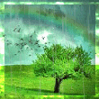  Дерево на <b>лугу</b> в дождь  гифка анимация