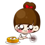  Нарисованная <b>японская</b> девочка кушает торт  гифка анимация