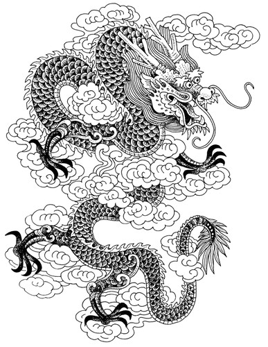 Графический черно-белый рисунок классического китайского ...