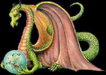  Зеленый дракон на анимированном рисунке смотрит в <b>будущее</b>...  гифка анимация