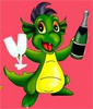  <b>Веселый</b> дракончик с бутылкой и фужерами  гифка анимация