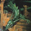  <b>Зеленый</b> дракон лежит на ступенях  гифка анимация