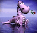  Розовый дракончик с розой во рту сидит <b>на</b> воде  гифка анимация
