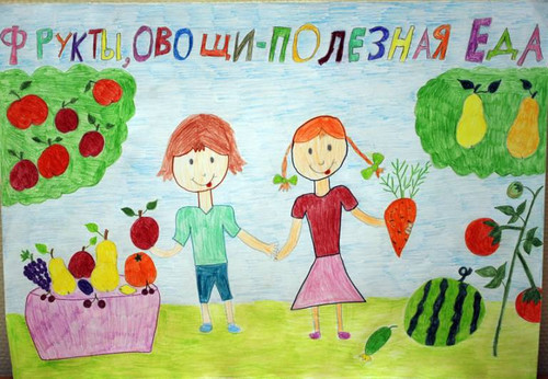 Фрукты и овощи - полезная еда! Детский рисунок