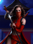  <b>Женщина</b> в красном с мечом  гифка анимация
