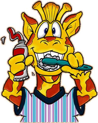 Жираф чистит зубы по утрам и вечерам