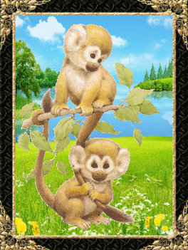 Две маленькие обезьяны играют на дереве