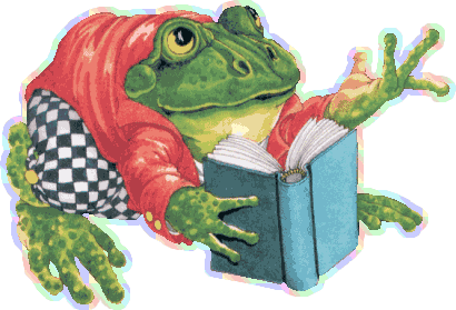 Лягушка в одежде читает книгу