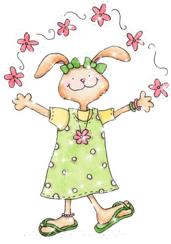 Очень весёлая девочка заяц жонглирует цветами