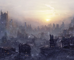 Разрушенный город, на закате