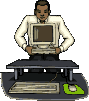  <b>Мужчина</b> двигает компютер  гифка анимация